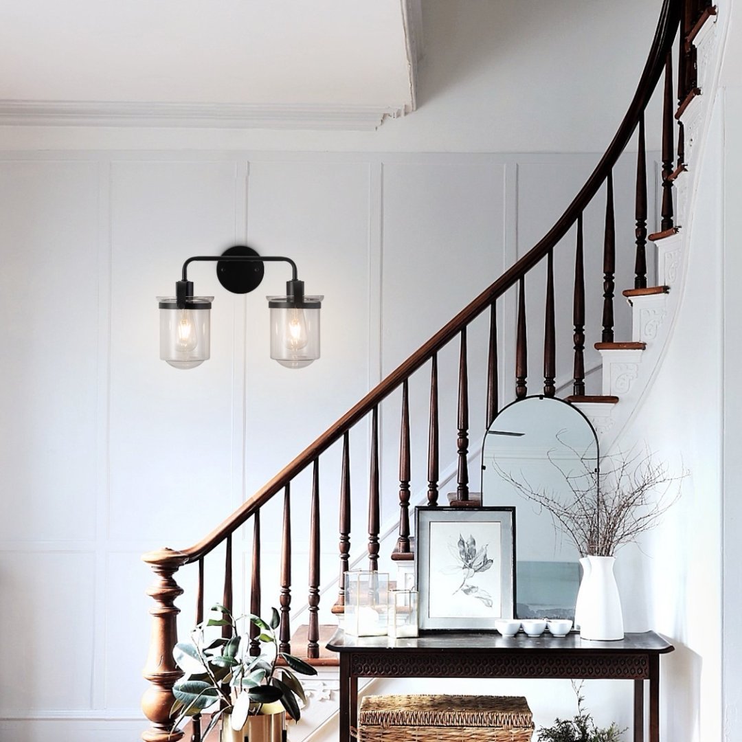 2-Light With Clear Glass Shade,Modern Sconce, Industrial Indoor  Light Fixture For Bathroom Living Room Bedroom Over Kitchen Sink,E26 Socket,No Bulb