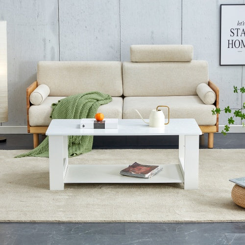 A Modern And Practical White Coffee Table And Coffee Table. The Double Layered Coffee Table Is Made Of MDF Material,. Suitable For Living Room, Bedroom, And Study.43.3x21.6x16.5  CT16