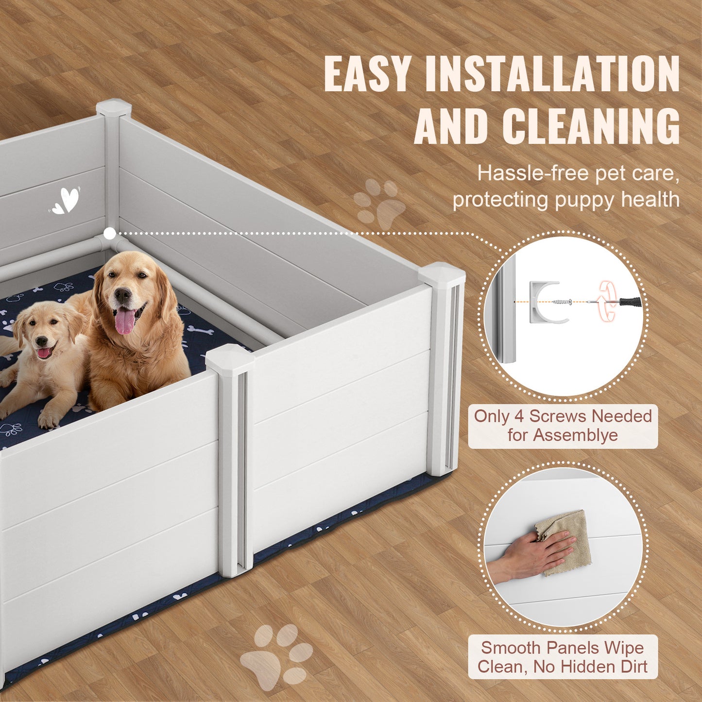 VEVOR Dog Whelping Box 48 X 48 X 18.1in PVC With Rails Pee Pad For Dogs Puppies