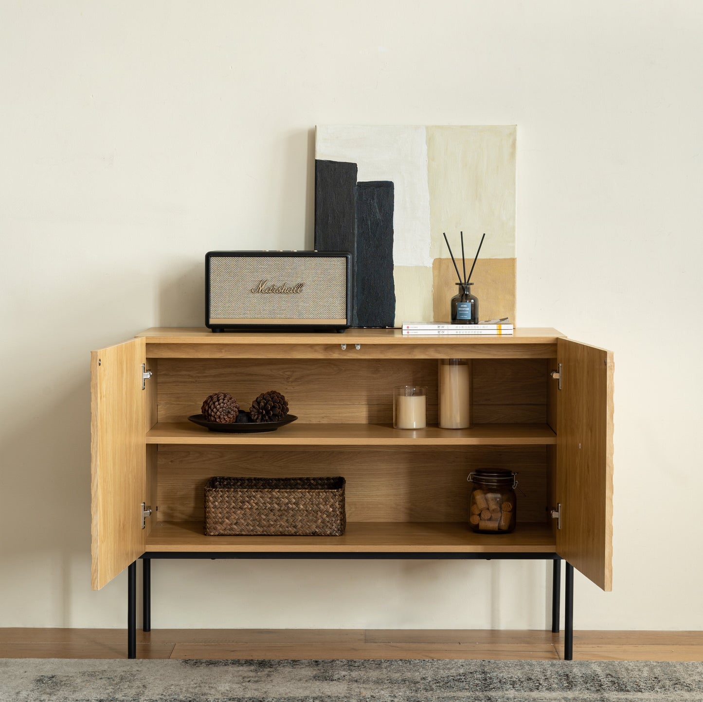 Storage Cabinet With 2 Doors, Adjustable Shelves, Decorative Entryway Accent Cabinet For Living Room, Dining Room