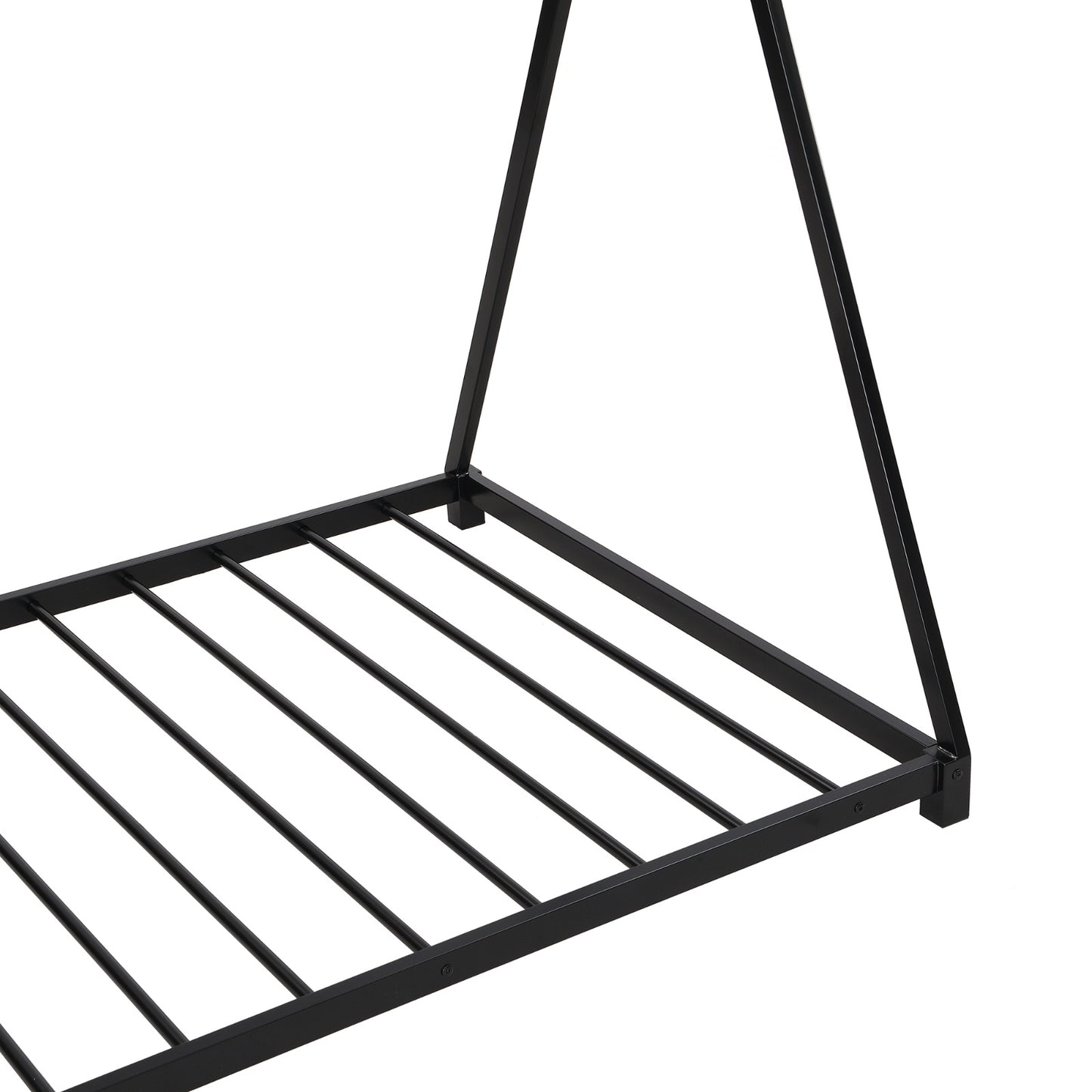 Metal Twin Size House Platform Bed With Triangle Structure, Black