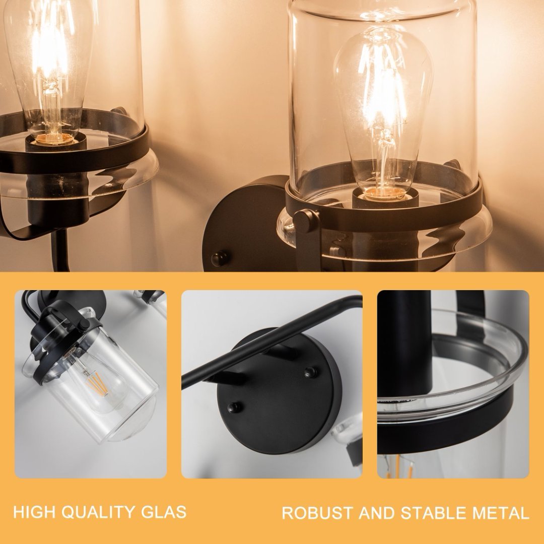 2-Light With Clear Glass Shade,Modern Sconce, Industrial Indoor  Light Fixture For Bathroom Living Room Bedroom Over Kitchen Sink,E26 Socket,No Bulb