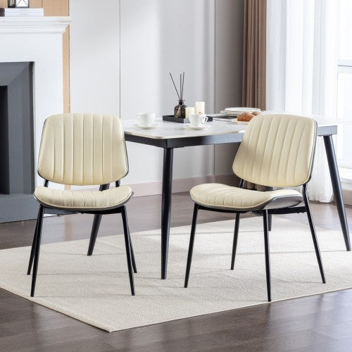 Dining Chairs Set Of 2 Mid Century Modern Retro Faux Leather Chair With Walnut Bentwood Back Upholstered Seat Metal Legs Adjustable Foot For Kitchen Dining Room Chairs