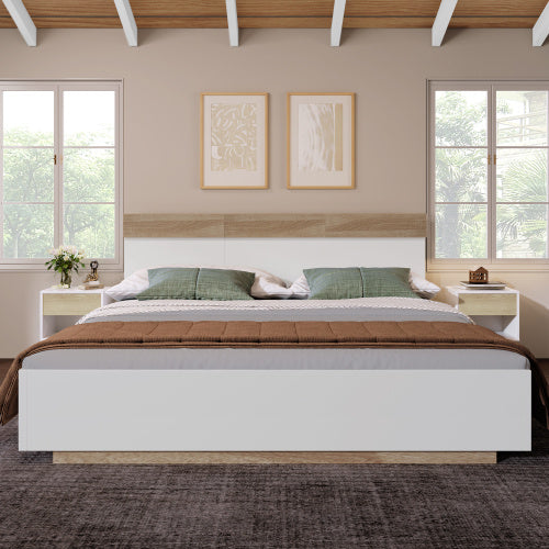 Floating Bed With Headboard In Timber Slatted Frame  Size  140cmx200cm