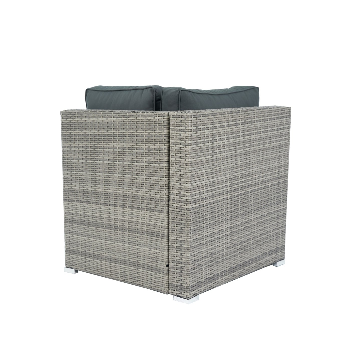 6 Pieces PE Rattan Sectional Outdoor Furniture Cushioned Sofa Set Grey Wicker, Dark Grey Cushion