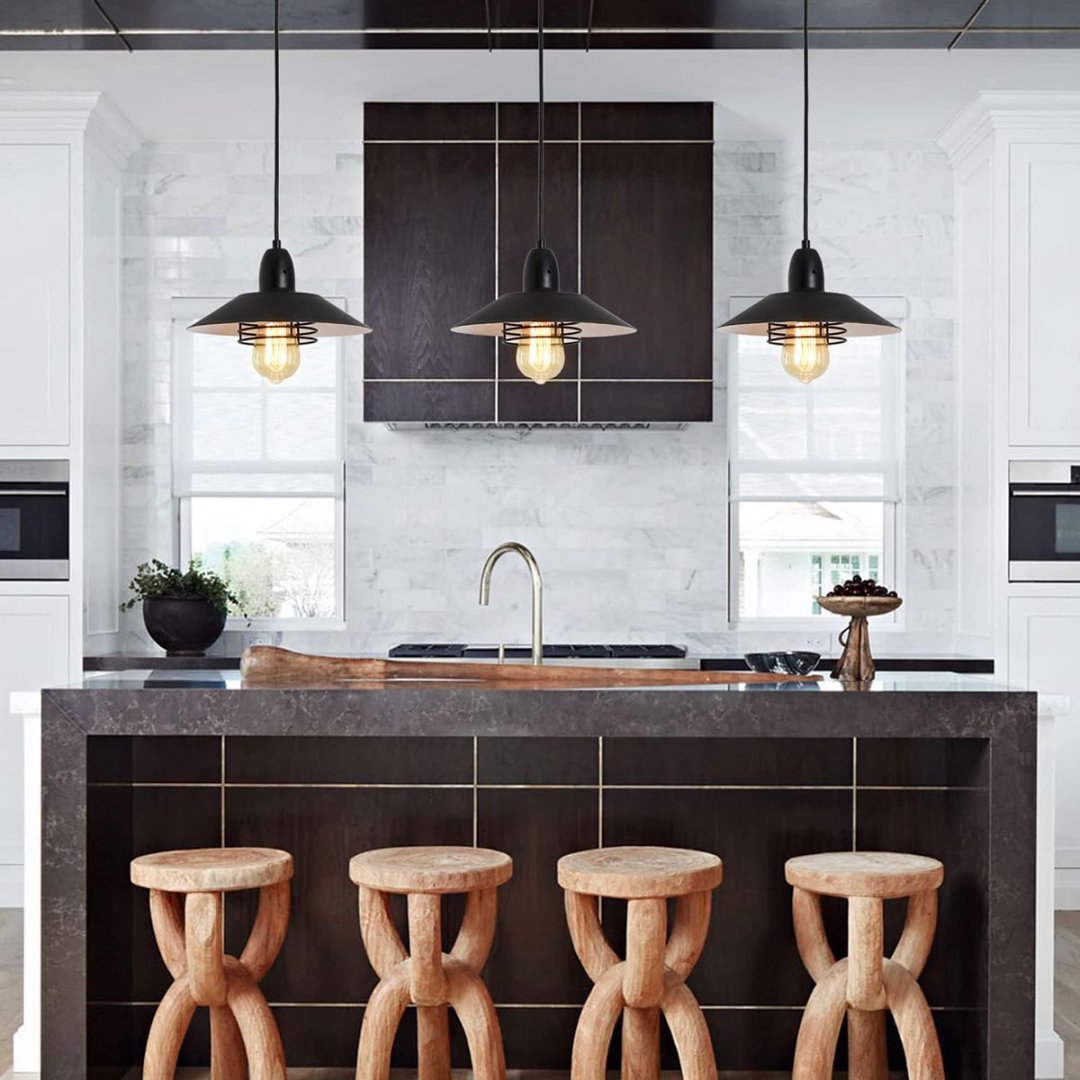 Farmhouse Vintage Pendant Light Black Fixture Pendant Lights With Spring Frame Adjustable Metal Hanging Lamp For Kitchen Island Dining Room Bedroom Living Room Barn Entryy,E26