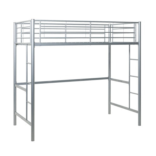 Modern Industrial Twin Over Loft Metal Bunk Bed Frame With Integrated Guardrails - Silver