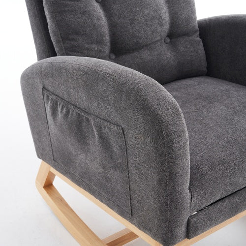 Accent Rocking Chair With Footrest High Back Rubber Wood Rocking Legs Bedroom Living Space 26.77D X 38.36W X 39.76H Inch
