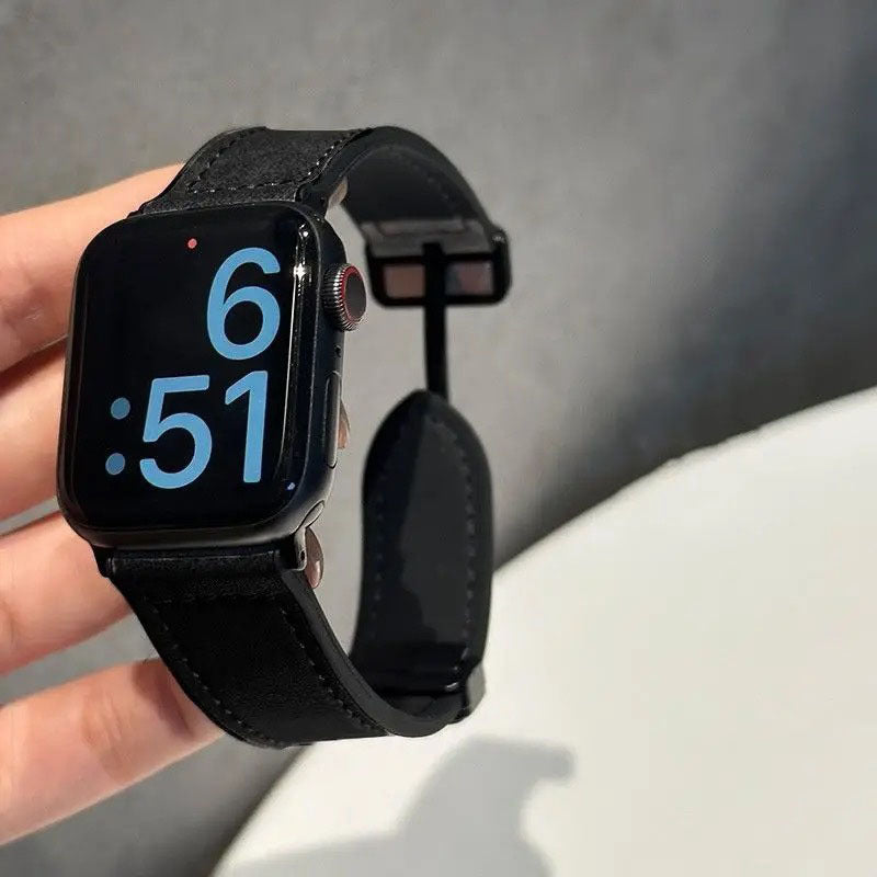 Watch Band Folding Magnetic Buckle Genuine Leather