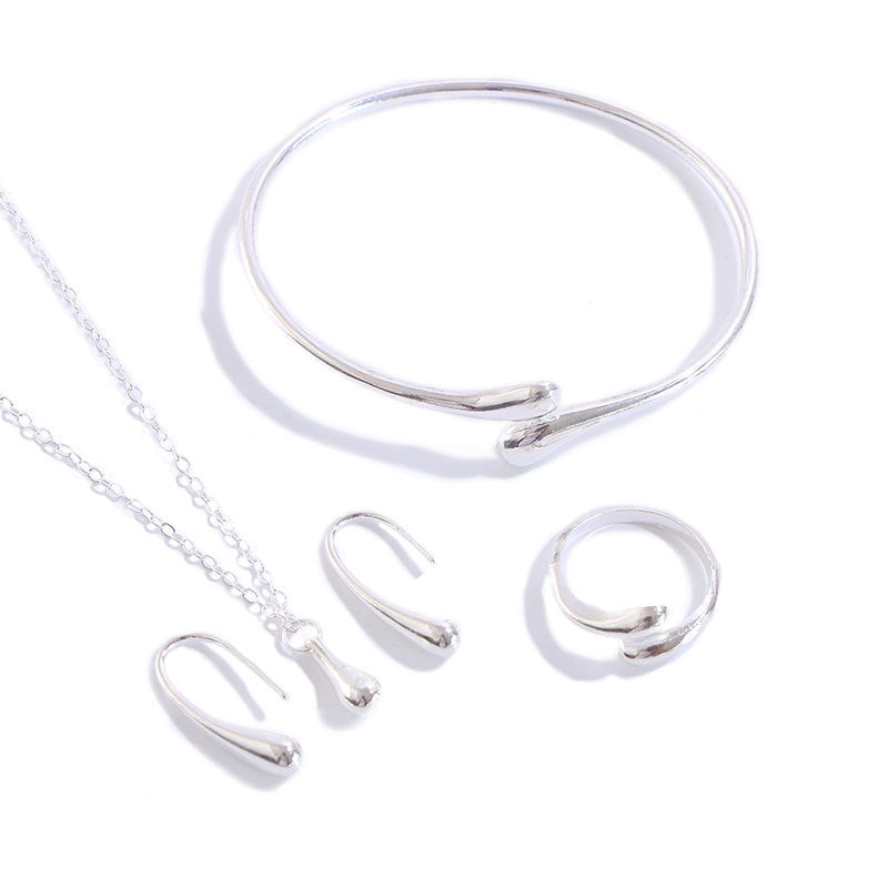 Water Drop Suit Simple Daily Fashion Necklace Earrings Bracelet Ring Suit