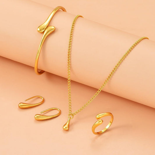 Water Drop Suit Simple Daily Fashion Necklace Earrings Bracelet Ring Suit