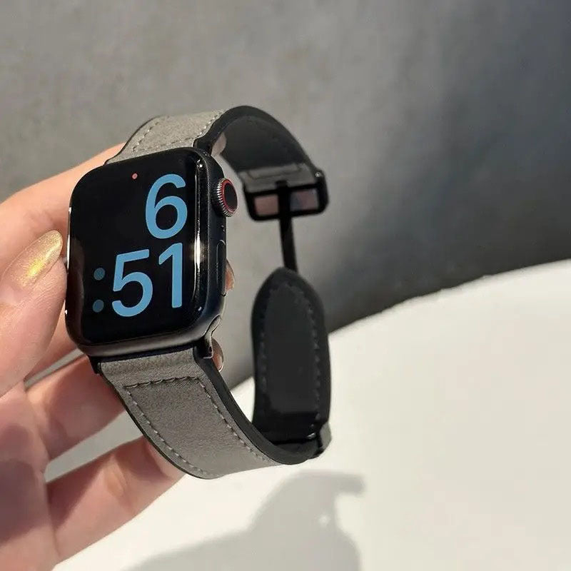 Watch Band Folding Magnetic Buckle Genuine Leather