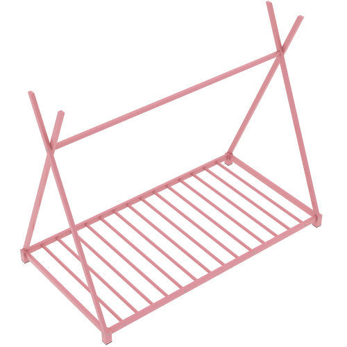 Metal Twin Size House Platform Bed With Triangle Structure