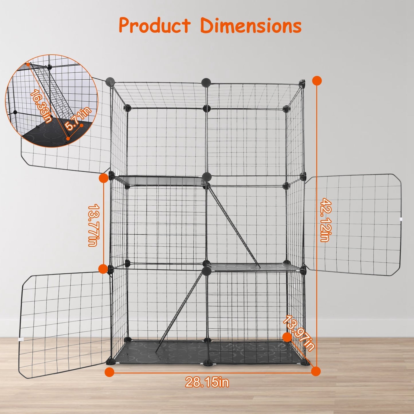 Cat Cage DIY Indoor Pet House, Small Animal House. Detachable Playpen With 3 Doors And 3 Layers, Suitable For Kittens, Puppies, Rabbits