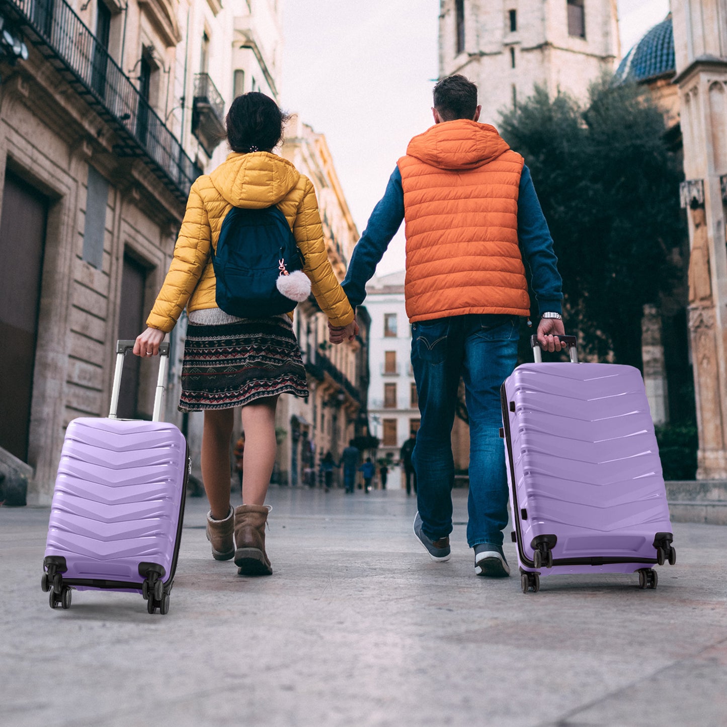 V-Striped 3-in-1, PP Trolley Case, 20in 24in 28in, Fashionable Colour - Taro Purple