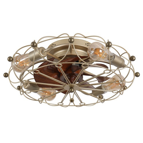 Low Profile Cage Ceiling Fan With Light Remote Control, Built-in Modern Industrial Ceiling Fan