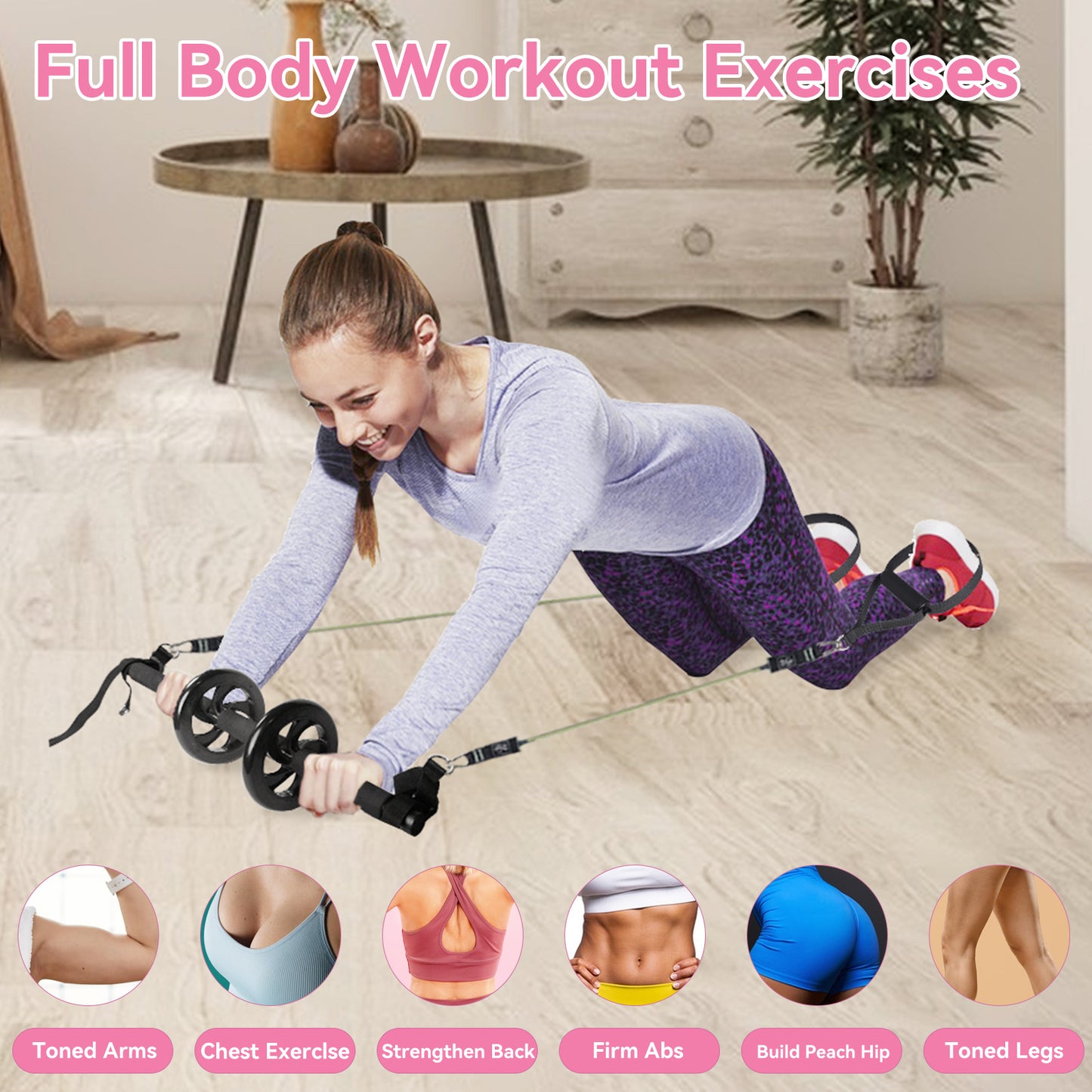 Professional Yoga & Pilates Bar Kit - 18-Piece Full-Body Workout Set With Adjustable 3-Section Bar, Ab Roller, 6 Resistance Bands, Ankle Straps & Door Anchor