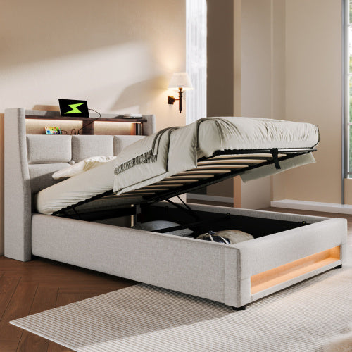A Metal Bed Frame Made Of Linen Material