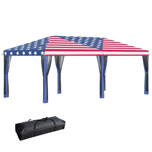 Outsunny 10 X 20 Up Canopy Tent With Netting, Heavy Duty Instant Sun Shelter, Large Tents For Parties With Carry Bag For Outdoor, Garden, Patio, American Flag