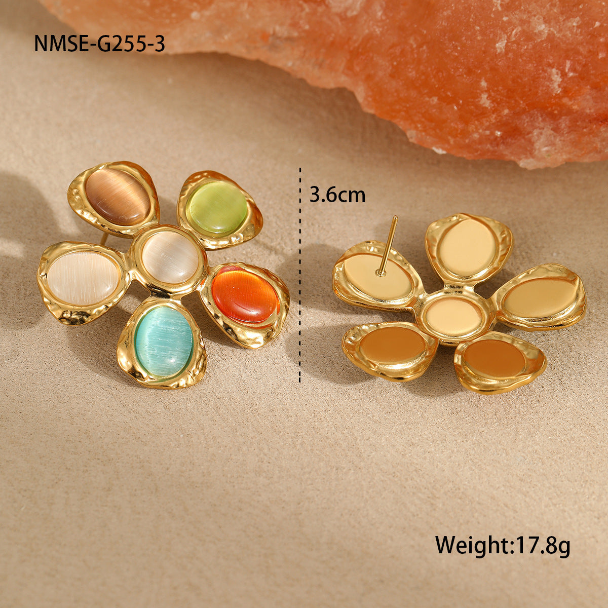 Colorful Opal Hammered Flower Earrings Suit