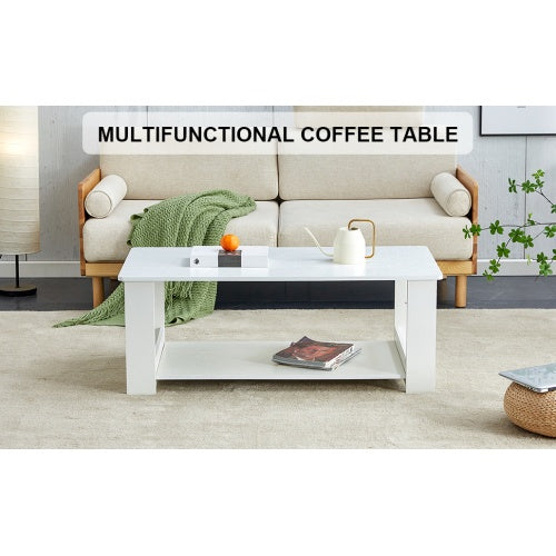 A Modern And Practical White Coffee Table And Coffee Table. The Double Layered Coffee Table Is Made Of MDF Material,. Suitable For Living Room, Bedroom, And Study.43.3x21.6x16.5  CT16
