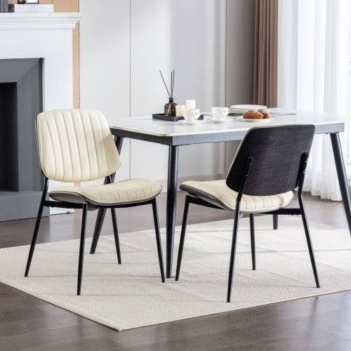 Dining Chairs Set Of 2 Mid Century Modern Retro Faux Leather Chair With Walnut Bentwood Back Upholstered Seat Metal Legs Adjustable Foot For Kitchen Dining Room Chairs