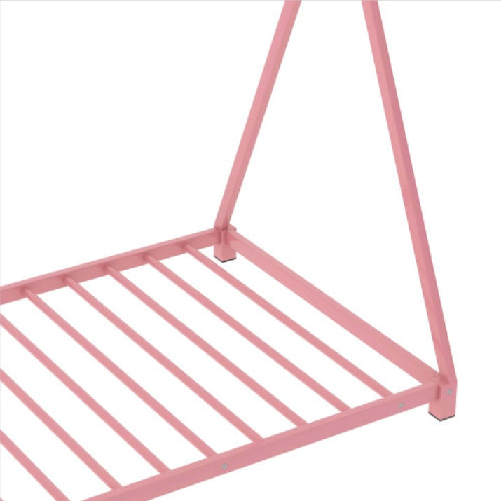 Metal Twin Size House Platform Bed With Triangle Structure