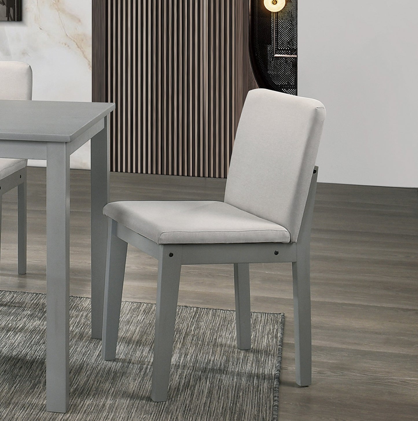 Grey Finish 5 Piece Dining Room Set Dining Table 4x Chairs Beige Fabric Chairs