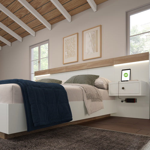 Floating Bed With Headboard In Timber Slatted Frame  Size 160x200