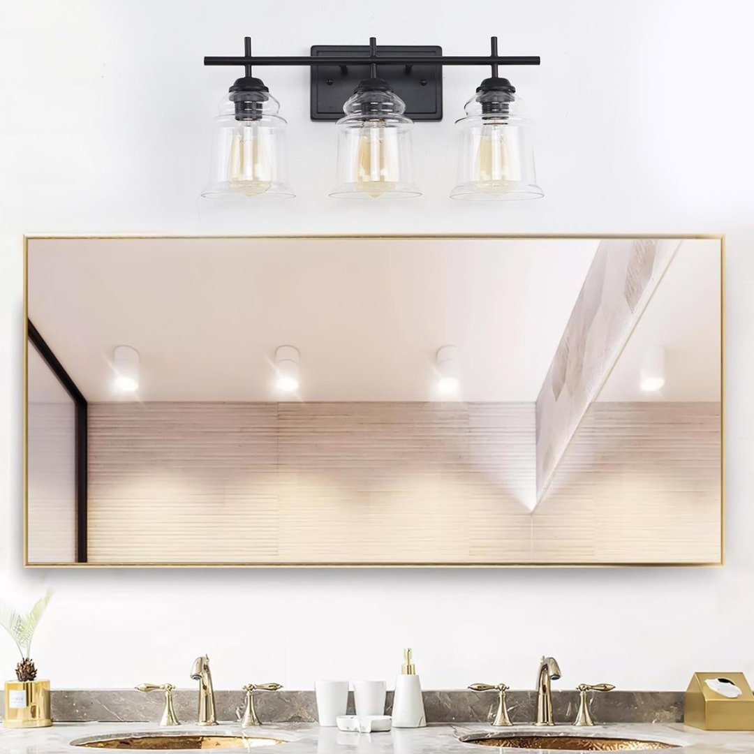 3-Light With Clear Glass Satin Shade,Unique Hand-make Lampshade, Industrial Indoor Light Fixture For Bathroom Living Room Bedroom Over Kitchen Sink,E26 Socket No Bulb