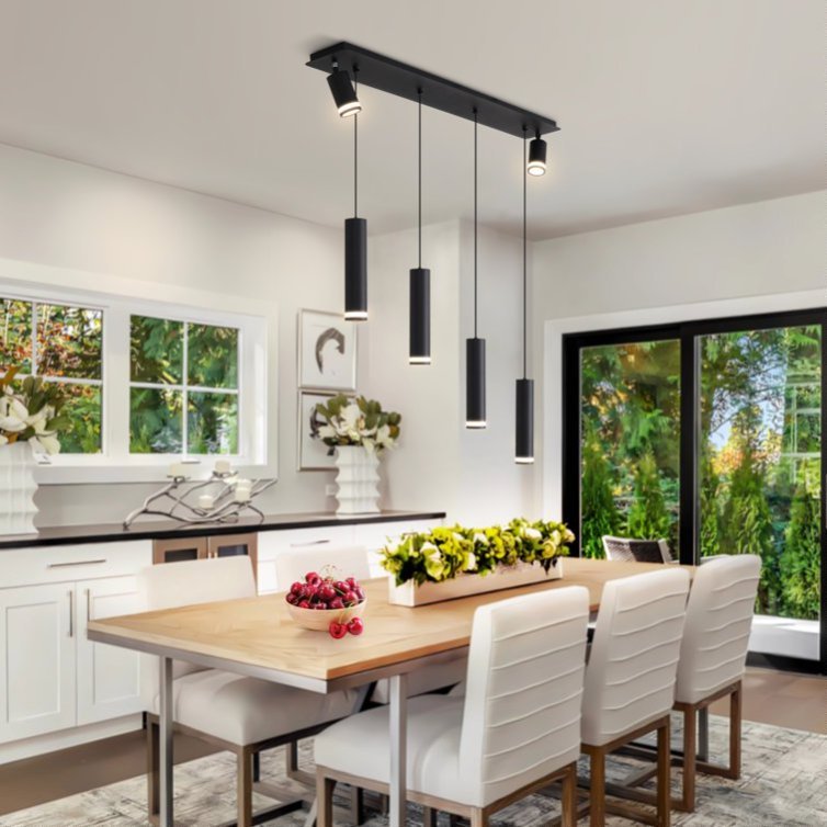 Angelina 6 - Light Matte Black Kitchen Island Pendant No Bulb