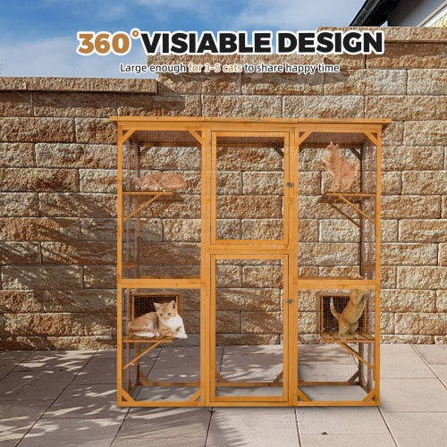 Outdoor Cat Enclosure With Roof 72 Inch High Cat Cabin Large Cat Cage