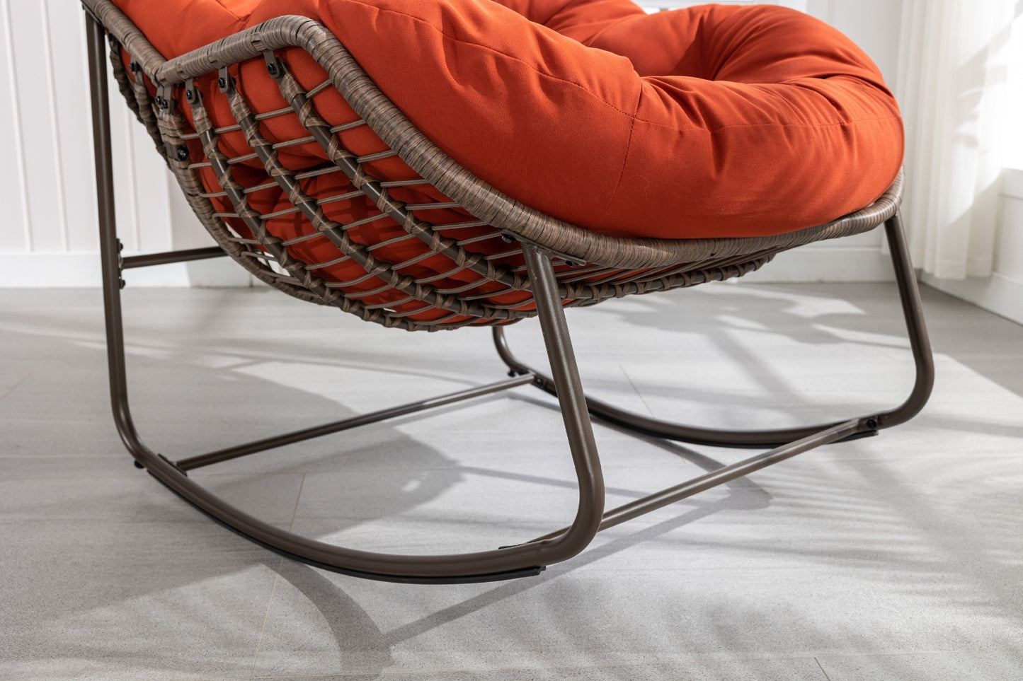 Outdoor Rattan Rocking Chair With Padded Cushion For Porch & Living Room