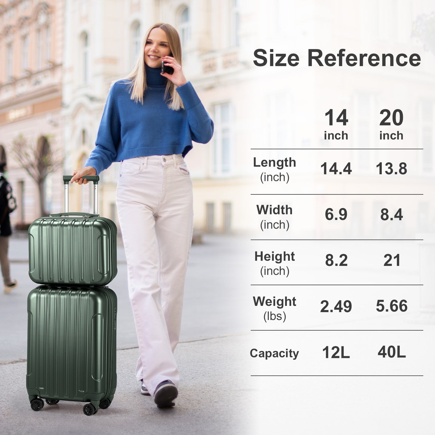 Vertical Pattern Two-piece Set 20 Inch Expandable With 14 Inch Suitcase