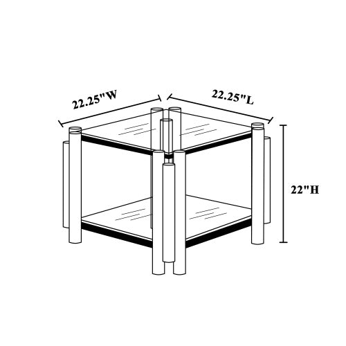 20 Inch Square End Table, Modern Stainless Steel End Table, Double-Layer Clear Tempered Glass Coffee Table, Side Table With Storage, For Living Room Home Office