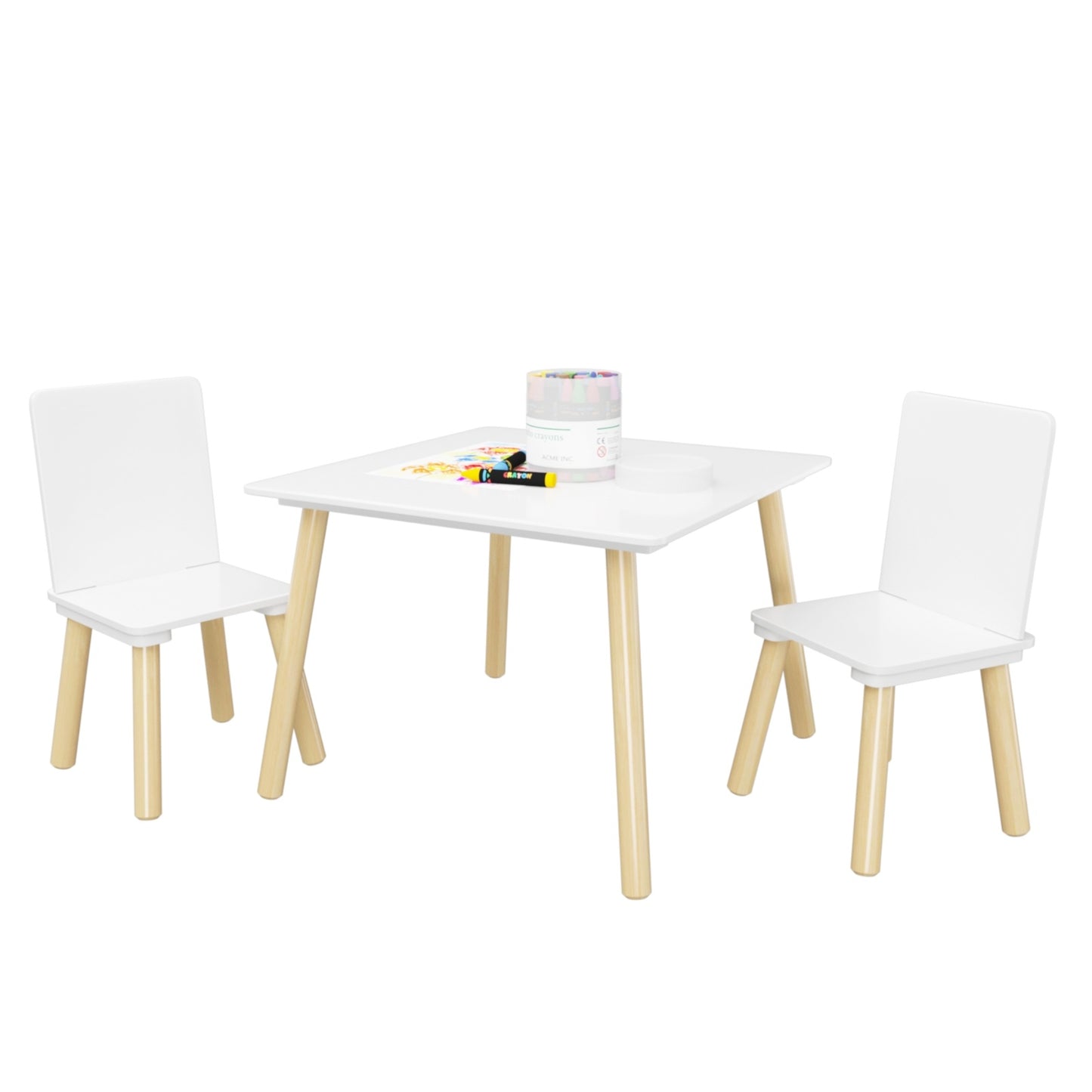Kids Table And 2 Chairs Set, 3 Pieces Toddler Table And Chair Set, Wooden Activity Play Table Set W