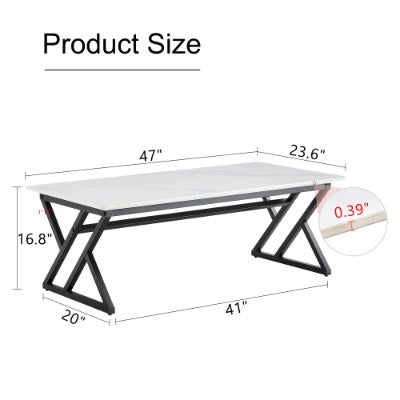 A Coffee Table Made Of Rock Slab Material, With A Smooth And Natural Surface That Complements The Modern Design Of The Black Metal Legs, Making It Suitable For Living Rooms Of All Sizes.47X23.6