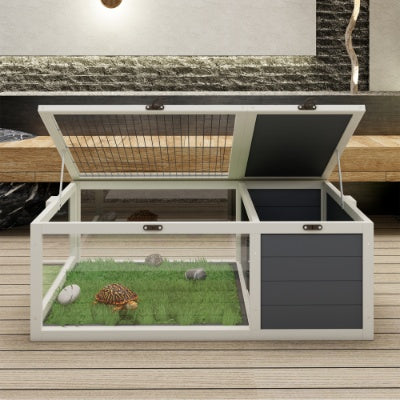 39.5Wood Tortoise House Indoor Turtle Habitat Reptile Cage For Small Animals Lizards, Geckos, With 2 Removable Waterproof Tray