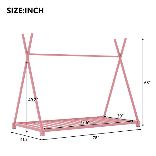 Metal Twin Size House Platform Bed With Triangle Structure