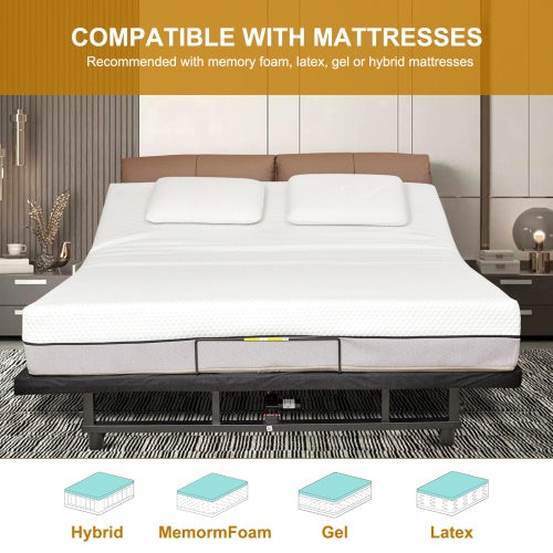 Adjustable Bed Base Frame Head And Foot Incline Quiet Motor King Size Zero Gravity, 4 Ports USB, Under-Bed Nightlight