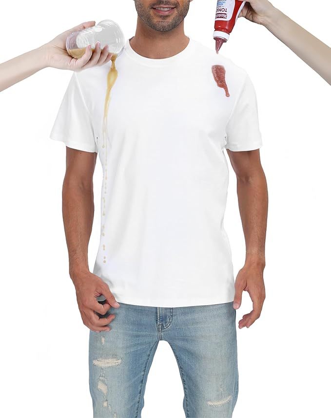 Neat White Basic Crewneck Short Sleeve Cotton Polyester Water Repellent Tops T Shirts Tee For Men