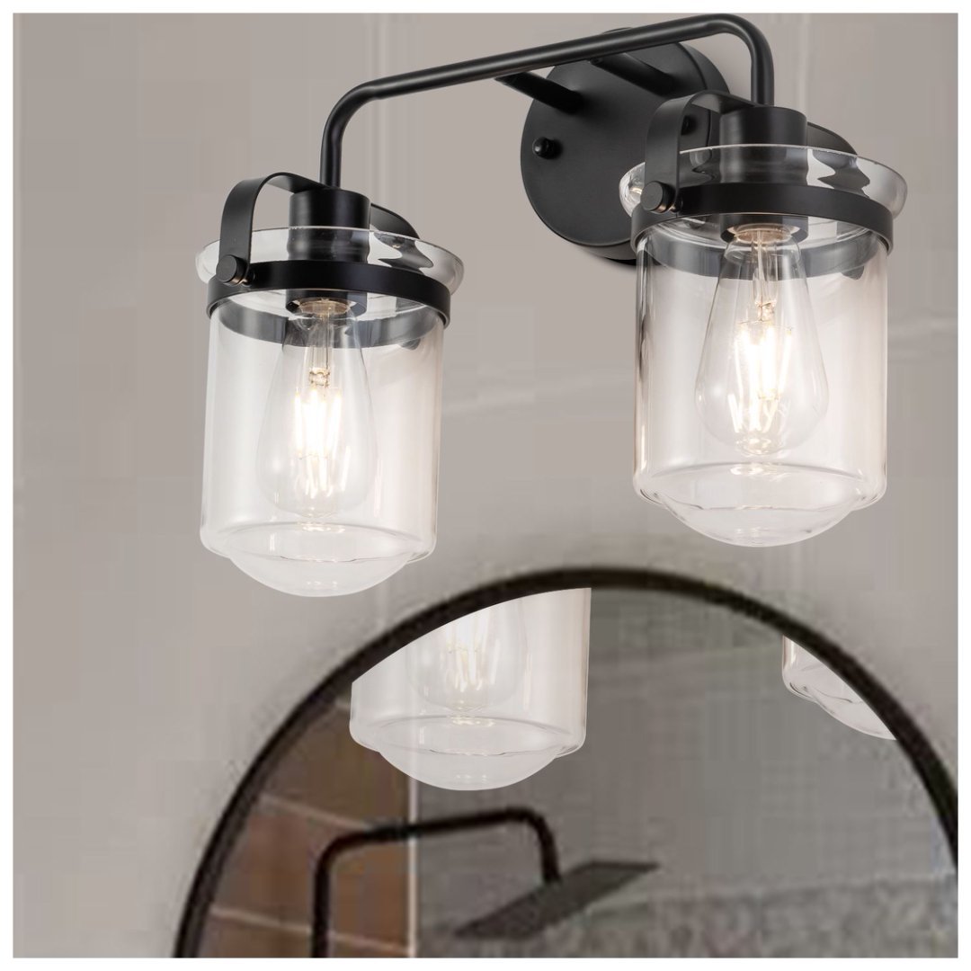 2-Light With Clear Glass Shade,Modern Sconce, Industrial Indoor  Light Fixture For Bathroom Living Room Bedroom Over Kitchen Sink,E26 Socket,No Bulb