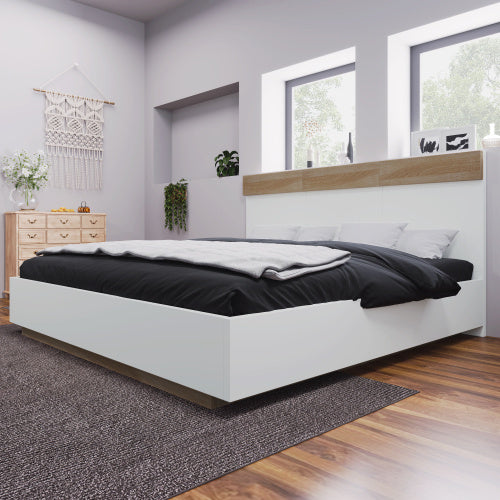 Floating Bed With Headboard In Timber Slatted Frame  Size  140cmx200cm